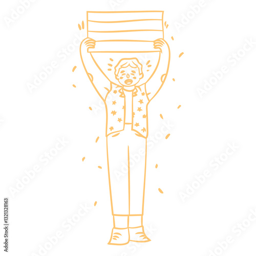 Pride Advocate: A drawing of a person enthusiastically raising a pride flag, representing solidarity and support for the LGBTQ+ community. This image captures a message of inclusivity, love.