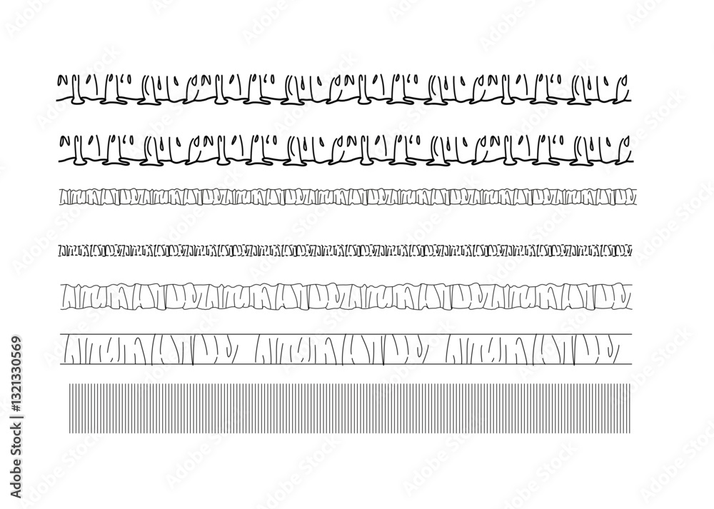 ruffles,frills,gathers,smocking,rib,elastic tunnel Brushes For Fashion Flat Sketch.Seamless brushes set,