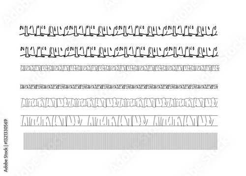 ruffles,frills,gathers,smocking,rib,elastic tunnel Brushes For Fashion Flat Sketch.Seamless brushes set,
