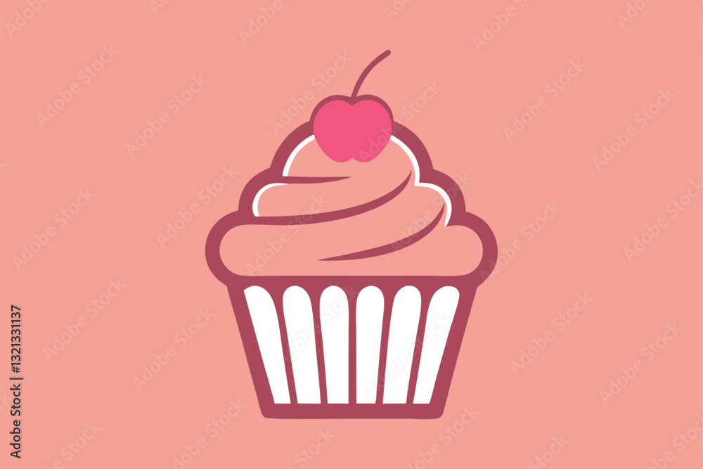Delicious Cupcake With Cherry on Top in Vector Art Style for Creative Projects Delicious Cupcake With Cherry on Top in Vector Art Style for Creative Projects