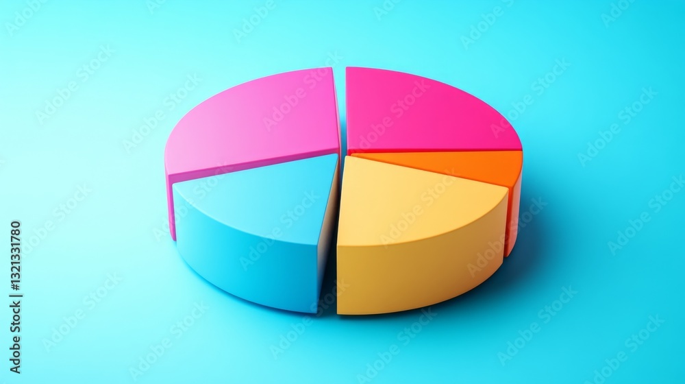 Obraz premium Balanced D pie chart with clear separation between slices, making data easy to interpret.