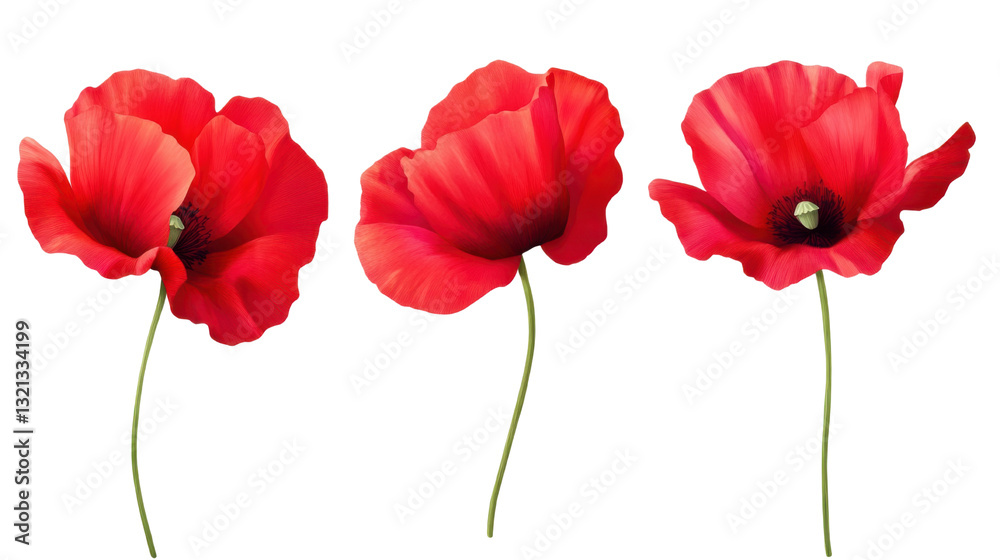 Naklejka premium red poppies flower isolated on white background