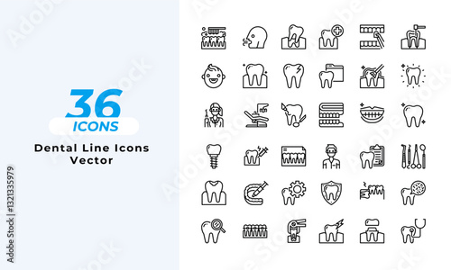 Dental Line Icons Set Layout Vector Template. Vector illustration in line style of icons	
