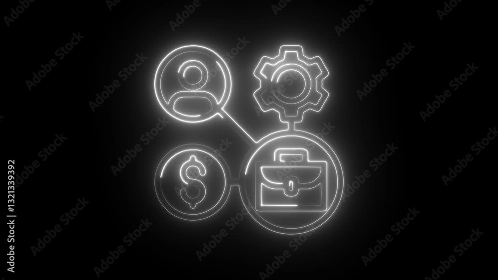 Glowing neon business model icon isolated on black background. HD Video motion graphic animation Glowing neon business model icon isolated on black background. HD Video motion graphic animation