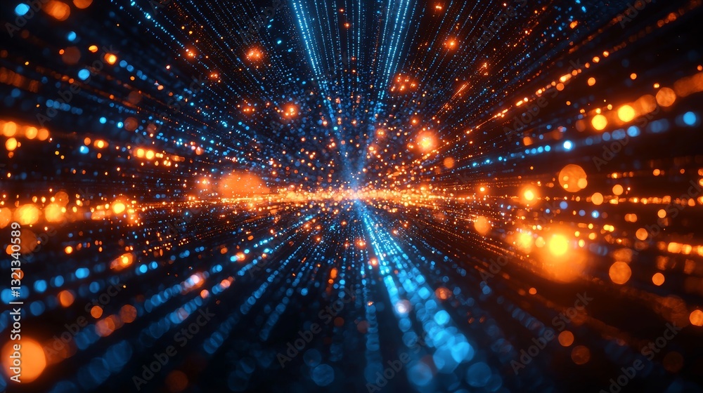 Abstract Orange Blue Light Burst  Glowing Particles  Energy Flow