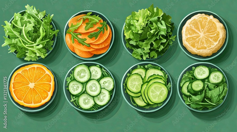 The idea of a plant-based diet is highlighted in vegan chickpea burgers garnished with arugula, pickled cucumbers, and hummus