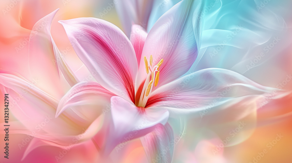 Fototapeta premium Vibrant, pastel, soft, dreamy, ethereal, and beautiful floral, flower spring background. Backdrop for cosmetics, spa, perfume, beauty salon, florist shop, invitation, gift cards