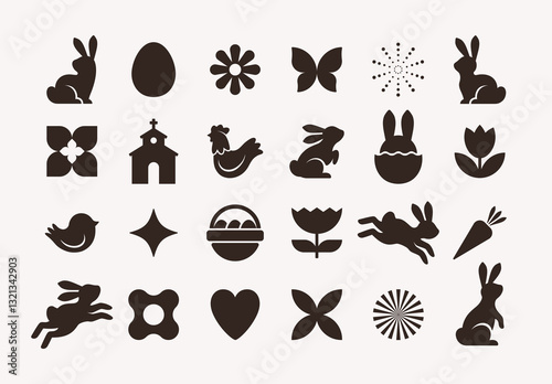 Simple Easter Icons Vector Set