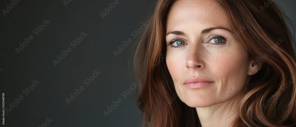 Fototapeta premium A woman with brown hair and a red face looking at the camera
