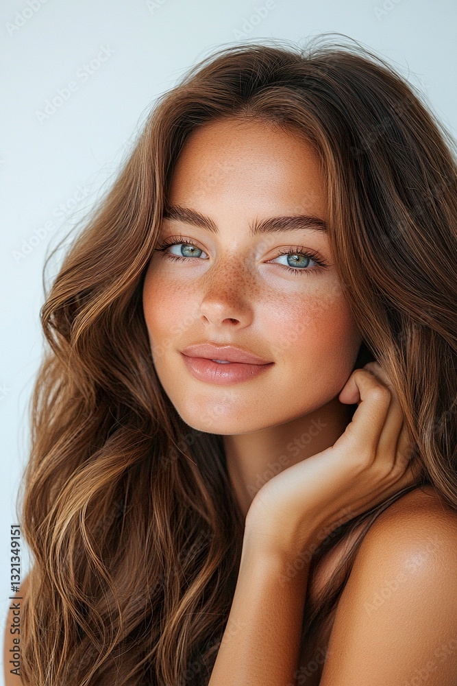Obraz premium A woman with long brown hair and a bright smile