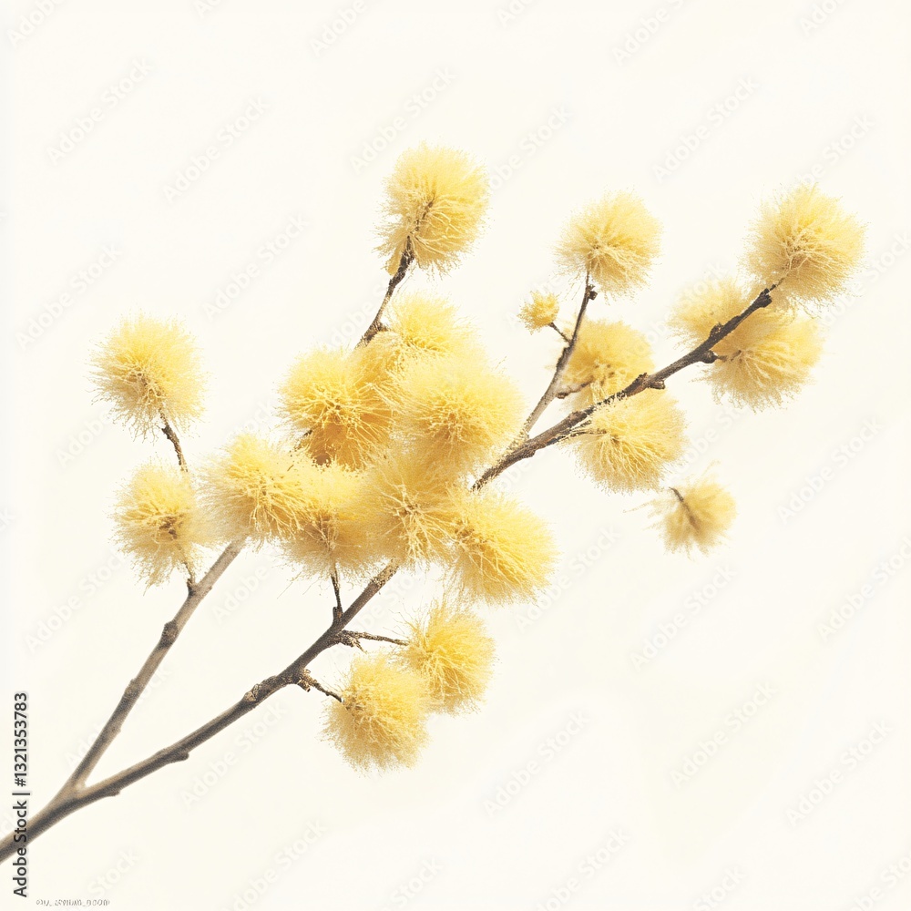Obraz premium Delicate Pale Yellow Fluffy Flower Branch Spring Blossom Botanical Beauty