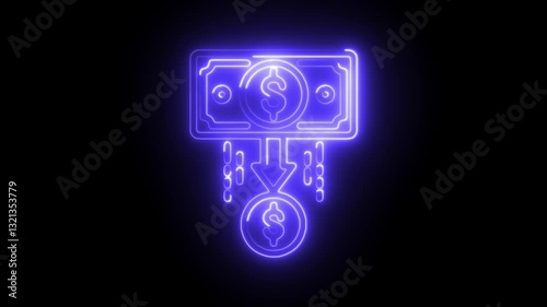 Glowing neon tokenization icon isolated on black background. HD Video motion graphic animation