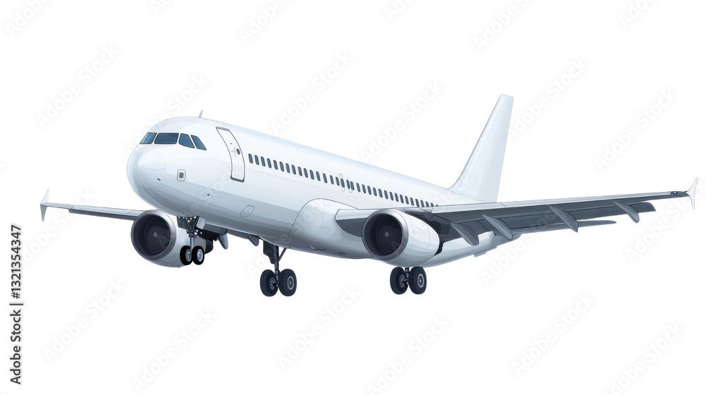 Airplane in flight isolated on white background