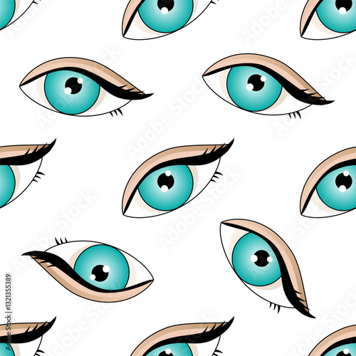 Hand drawn seamless pattern with turquoise eyes in modern style
