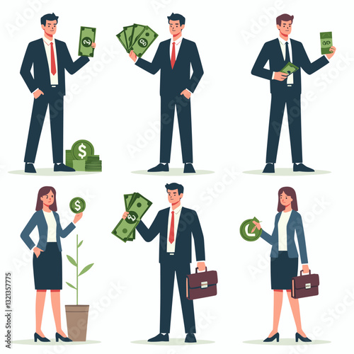 Diverse business people showing earnings and monetary growth for investments