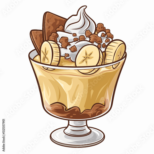 Cartoon Banana Pudding Dessert in Glass Cup