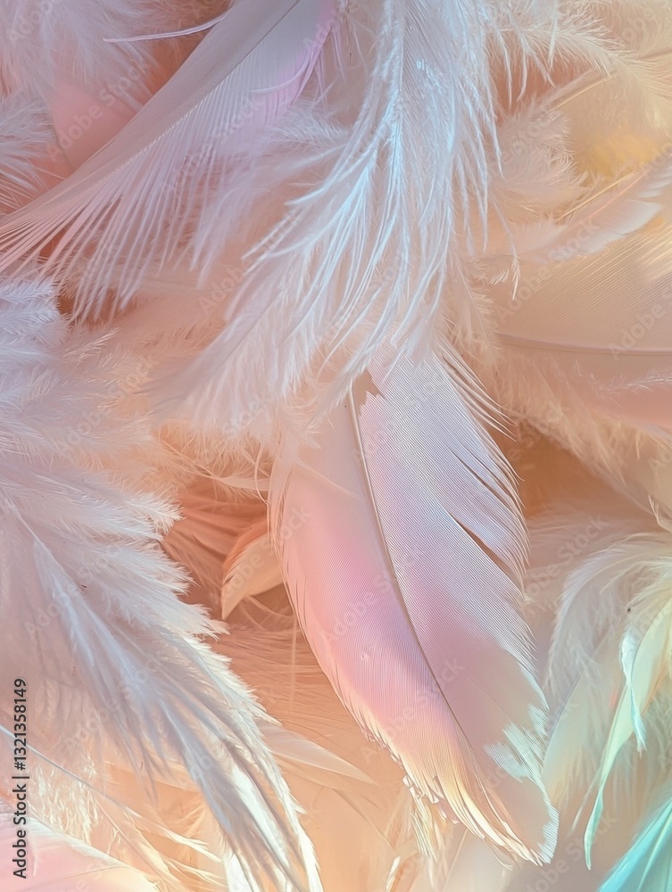 Fototapeta premium Close-up of a group of white feathers. the feathers are arranged in a scattered manner, with some overlapping each other.