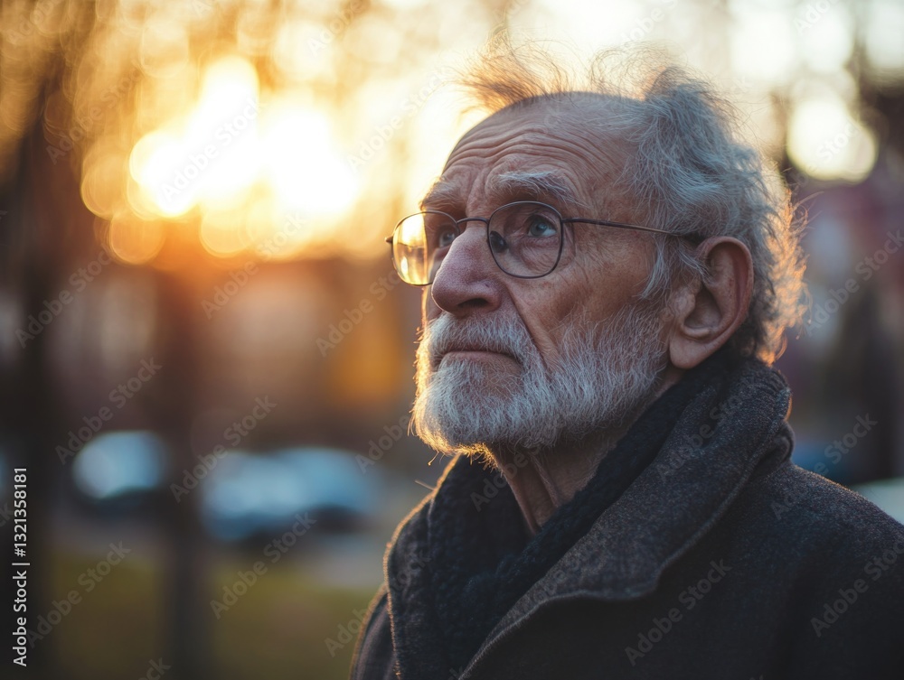 A man with a beard and glasses looks thoughtfully into the distance, possibly contemplating life or lost in thought A man with a beard and glasses looks thoughtfully into the distance, possibly contemplating life or lost in thought