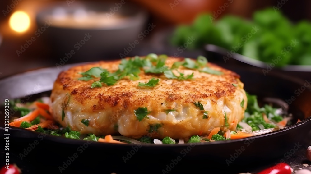 Sizzling Crab Cakes in a Rustic Kitchen Sizzling Crab Cakes in a Rustic Kitchen