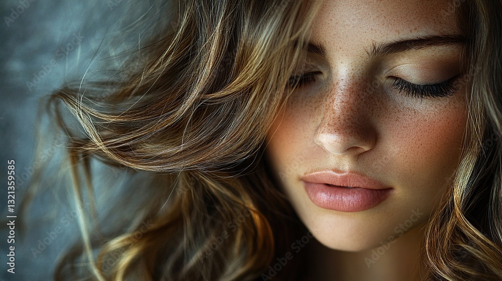 Naklejka premium A woman with long brown hair and a red nose