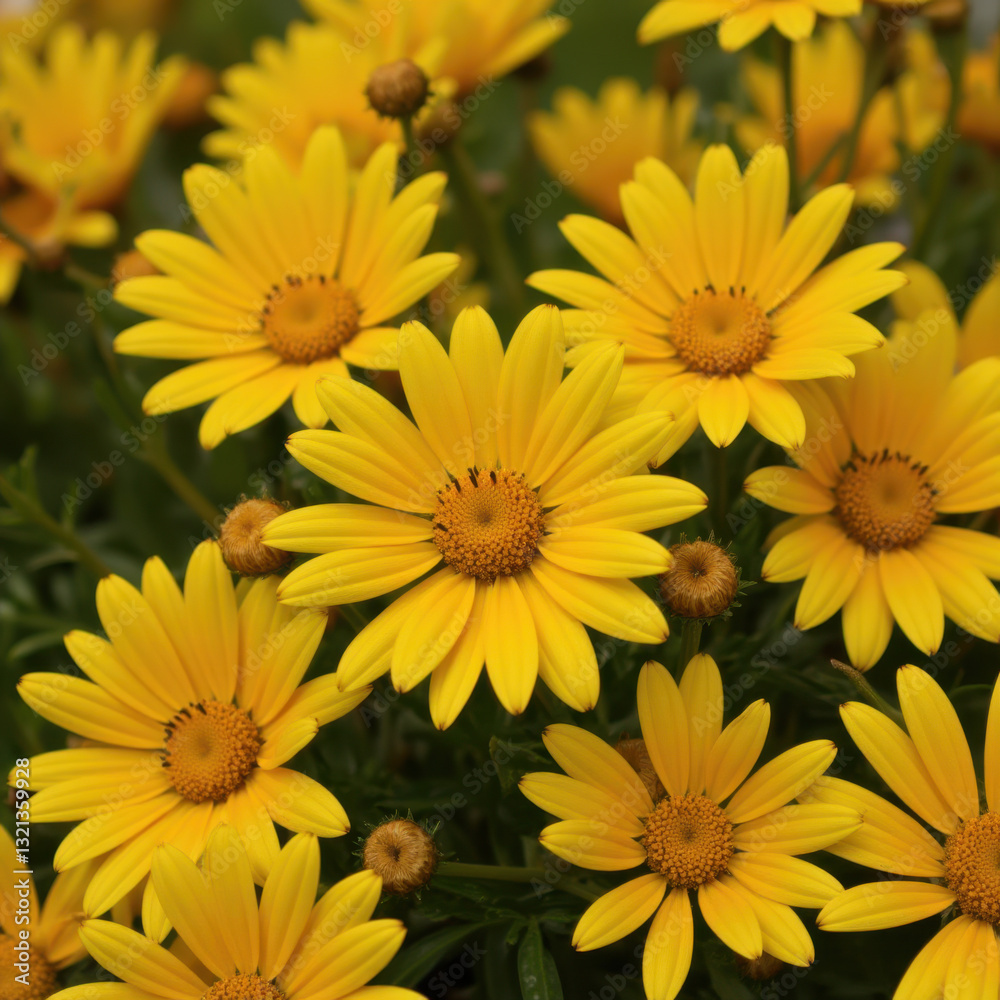 Bright yellow flowers blooming, vibrant garden scene filled with daisy-like petals, cheerful atmosphere perfect for nature themes. Bright yellow flowers blooming, vibrant garden scene filled with daisy-like petals, cheerful atmosphere perfect for nature themes.