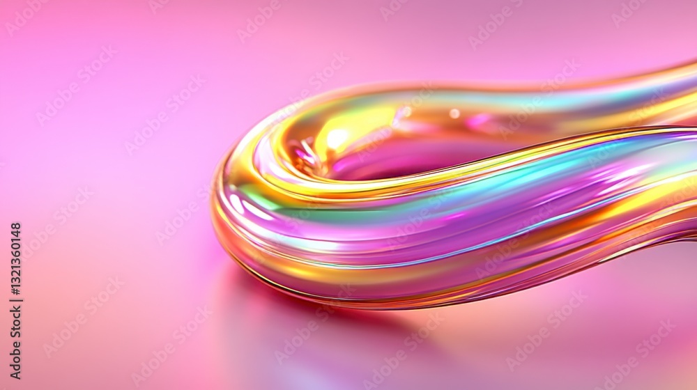 Abstract iridescent, metallic, swirling form on pink background. Smooth, glossy texture with subtle texture details. Soft lighting creates highlights and reflections. Abstract iridescent, metallic, swirling form on pink background. Smooth, glossy texture with subtle texture details. Soft lighting creates highlights and reflections.
