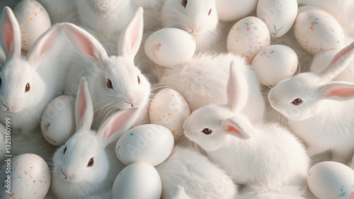 A high-definition seamless pattern of naturally dyed Easter eggs nestled in straw, soft earthy tones, organic textures, photorealistic lighting