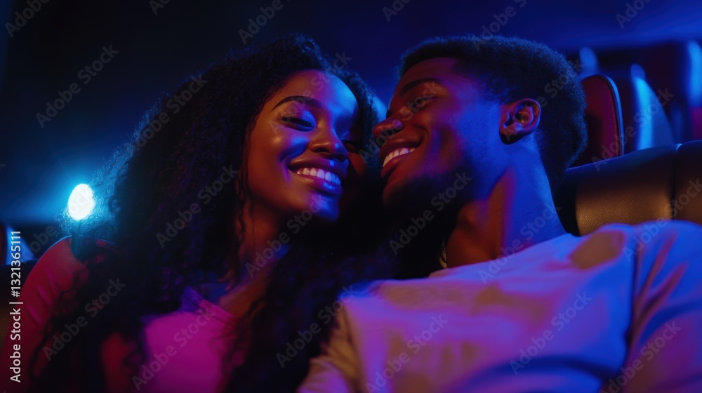 Romantic moment shared between a couple in a dimly lit setting Romantic moment shared between a couple in a dimly lit setting