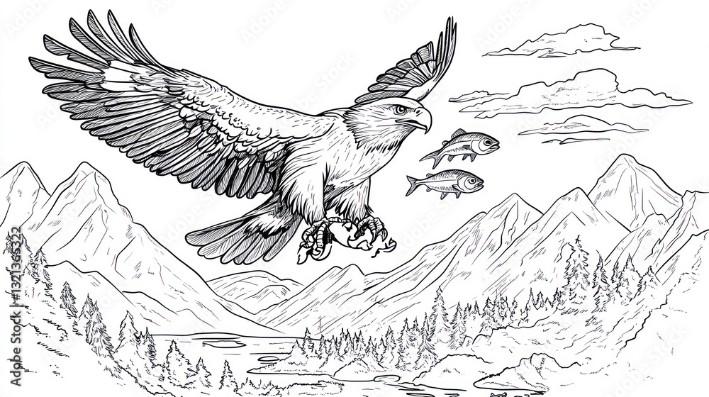 Fototapeta premium Eagle catching fish over mountain lake