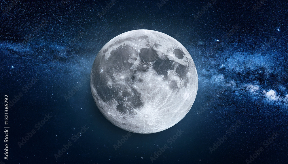 Obraz premium Beautiful glowing big fullmoon on a dark night sky full of stars background