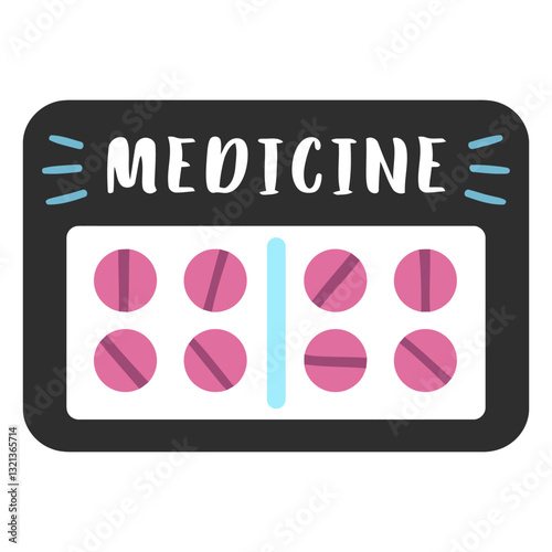 Medicine Packet Illustration: A colorful and clean illustration features a blister pack of medicine tablets, designed for pharmaceutical and healthcare themes.