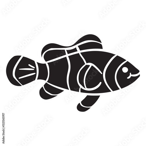 Clownfish Silhouette: A minimalist, striking silhouette of a clownfish. Emphasizing its distinct features and iconic appearance
