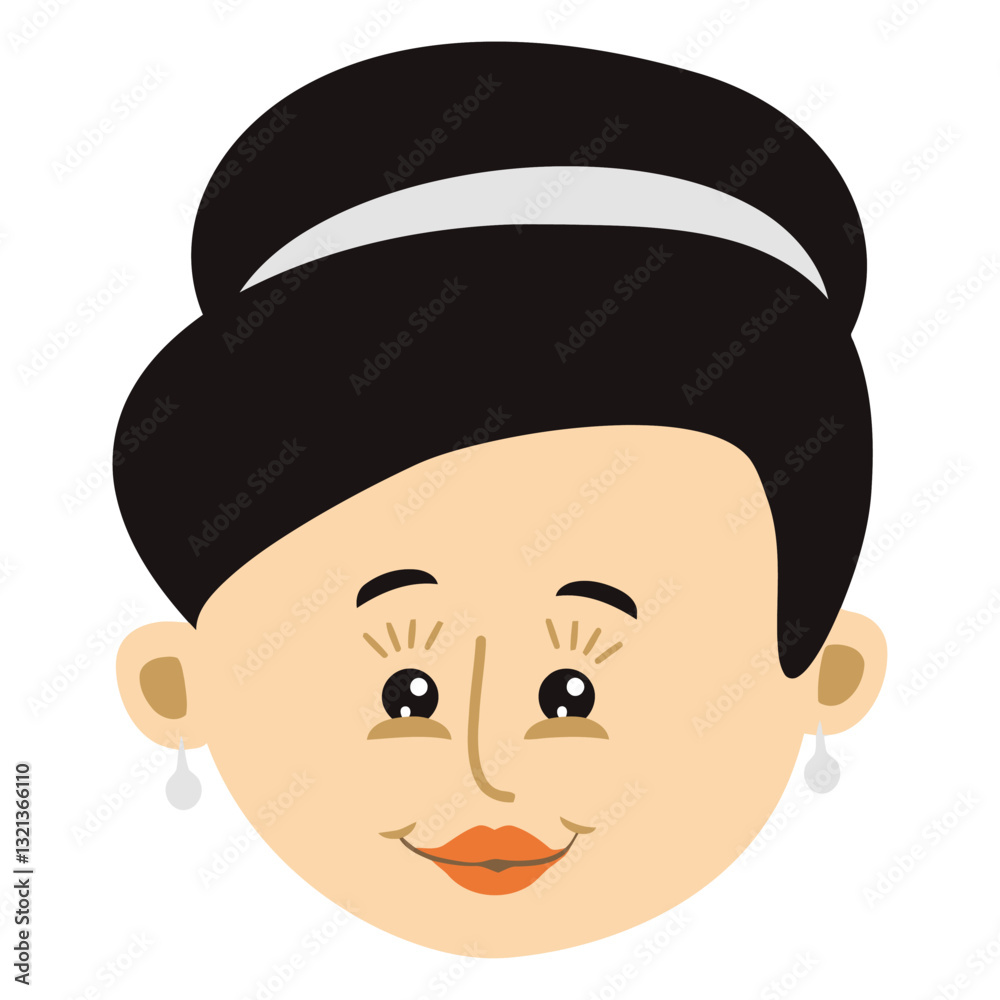 Fototapeta premium Lady Portrait: This image is a cartoon-style portrait of a woman with a refined aesthetic, featuring her distinct facial structure. The woman's gentle features, including smiling expression.