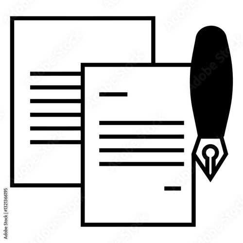 Drafting Essentials: A minimalist depiction of documents with a quill, capturing the essence of writing, paperwork, and legal procedures. 