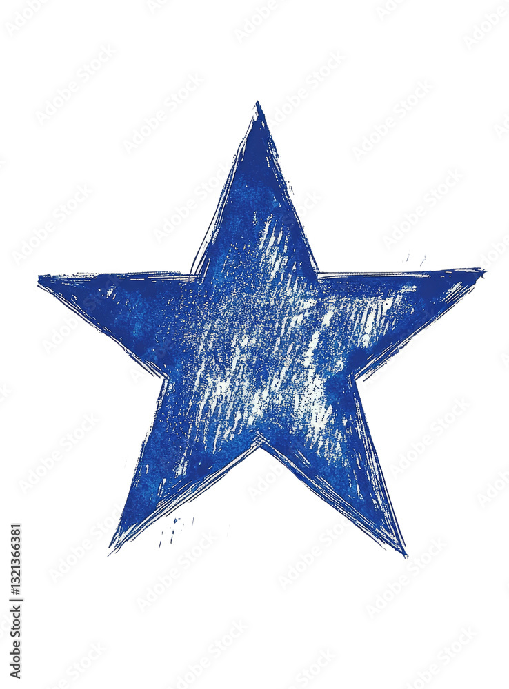 Fototapeta premium Playful thick-lined star symbol in vibrant blue, kids educational material concept for parenting resources and school activity designs