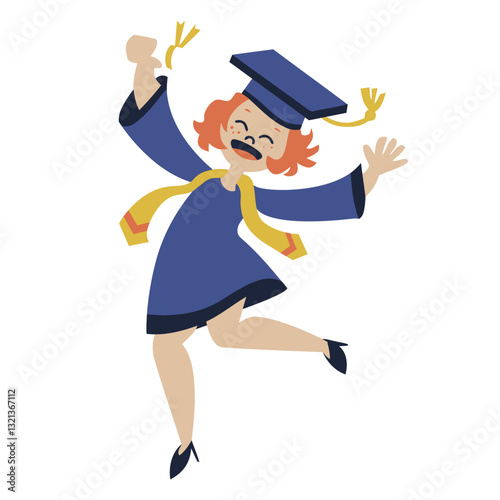 Graduation Day Excitement: A joyous illustration captures a graduate, full of elation, celebrating the culmination of academic achievements, wearing a cap and gown.