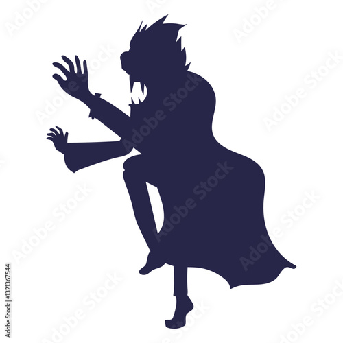Silhouette of an Aggressive Figure: A stylized illustration depicting an aggressive figure, possibly a mythical beast or character, in a moment of action, the silhouette showing menace and power.