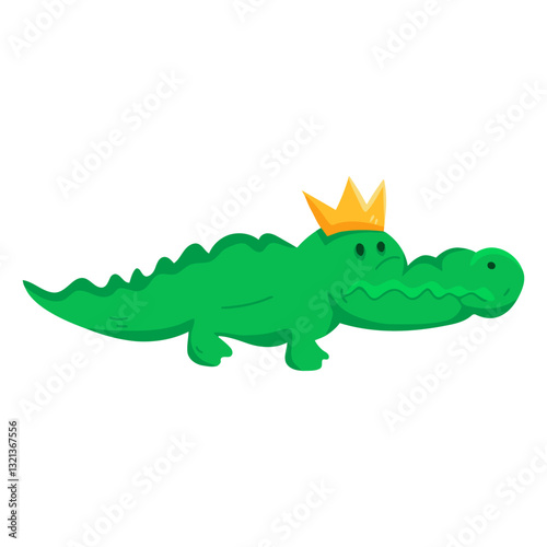 Majestic Alligator King: A regal alligator, crowned with a golden emblem, strides with an air of authority and confidence. Witness the power and charisma of the alligator.