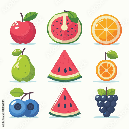 fruit, food, healthy, fresh, background, illustration, organic, vector, diet, health, vitamin, vegetarian, juicy, design, set, isolated, green, vegetable, leaf, natural, vegan, icon, exotic, colorful,