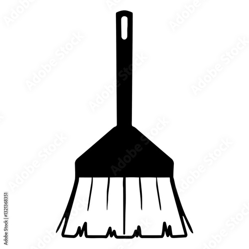 Broom Silhouette: A simple monochrome silhouette of a broom. this image exudes a sense of functionality and simplicity.