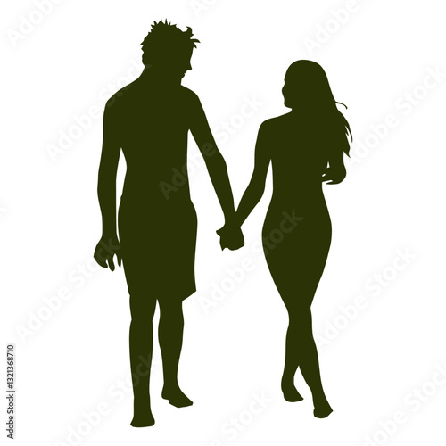 Shadowed Serenity: A couple holds hands while walking together, embodying affection and connection through their silhouette.