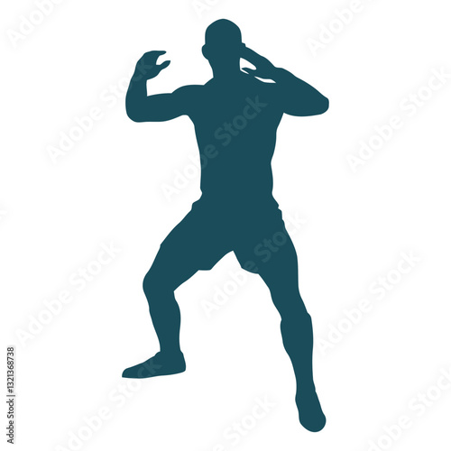 Silhouette of a Boxer in Action: A dynamic silhouette of a boxer, poised and ready, embodying strength and agility in a moment of focused action.