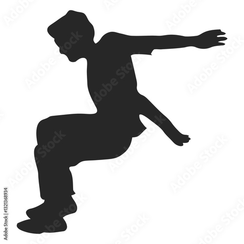 Parkour Silhouette: A dynamic silhouette captures a parkour athlete in mid-leap, showcasing the fluidity and athleticism of urban movement against an empty background. 