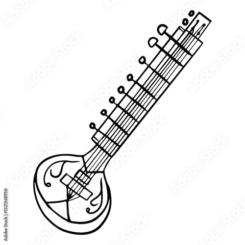 Melodic Stringed Sitar: Intricate sketch of a traditional sitar, its elegant form a symbol of classical music's rich history, offering a visual journey into musical heritage.