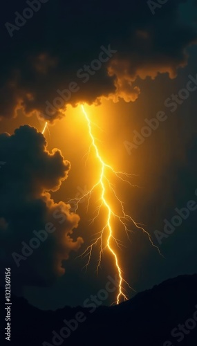 Lightning flashing across the dark stormy skies with clouds in the background, yellow, backgroundclouds photo