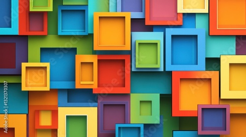 A vibrant arrangement of colorful frames in various sizes, creating a dynamic visual effect.
