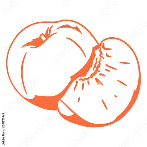 Sweet Peach Essence: A minimalist illustration of a ripe peach, artfully sliced to reveal its succulent interior, celebrating the simple pleasures of nature's bounty.