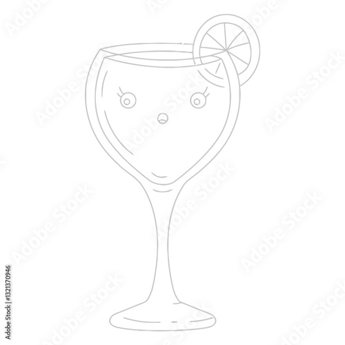 Smiling Cocktail: A whimsical illustration of a cocktail, adorned with a slice of citrus, evokes feelings of amusement.