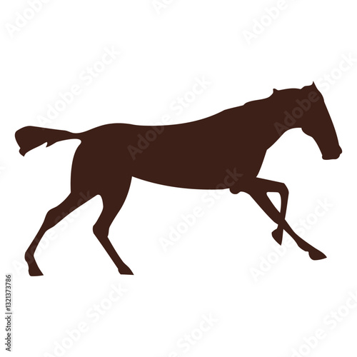 Equestrian Silhouette: A powerful and graceful silhouette of a horse in mid-stride against a clean, solid background, its form suggesting speed and agility.