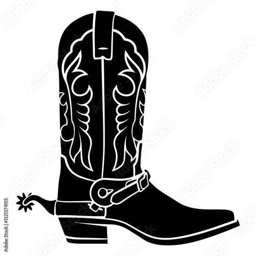 Cowboy Boot Silhouette: A classic cowboy boot silhouette stands tall, its intricate details and iconic spur speak of rugged heritage.
